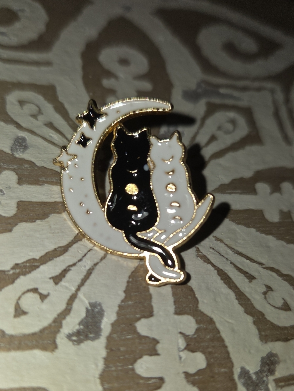 Black & White Cat Moon Enamel Pin